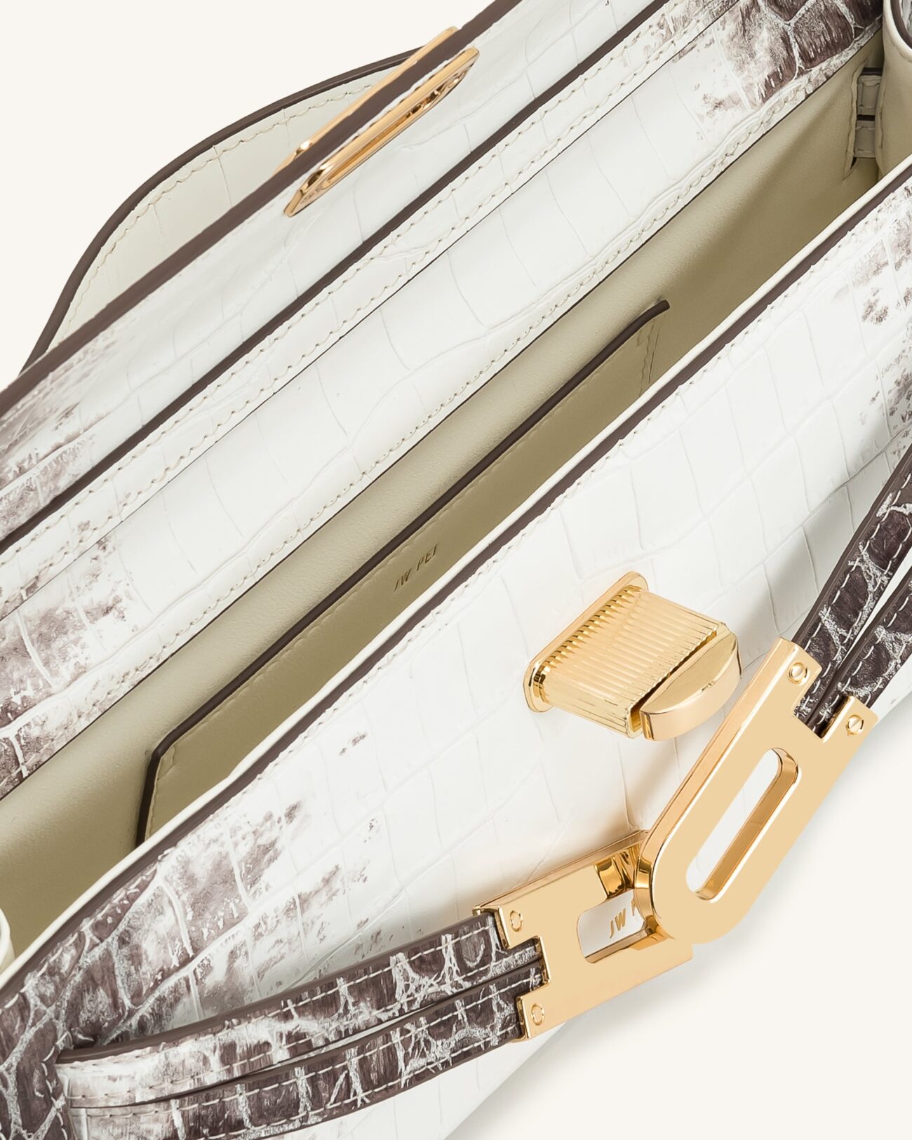Bria Structured Top Handle Bag - White Croc - Image 4