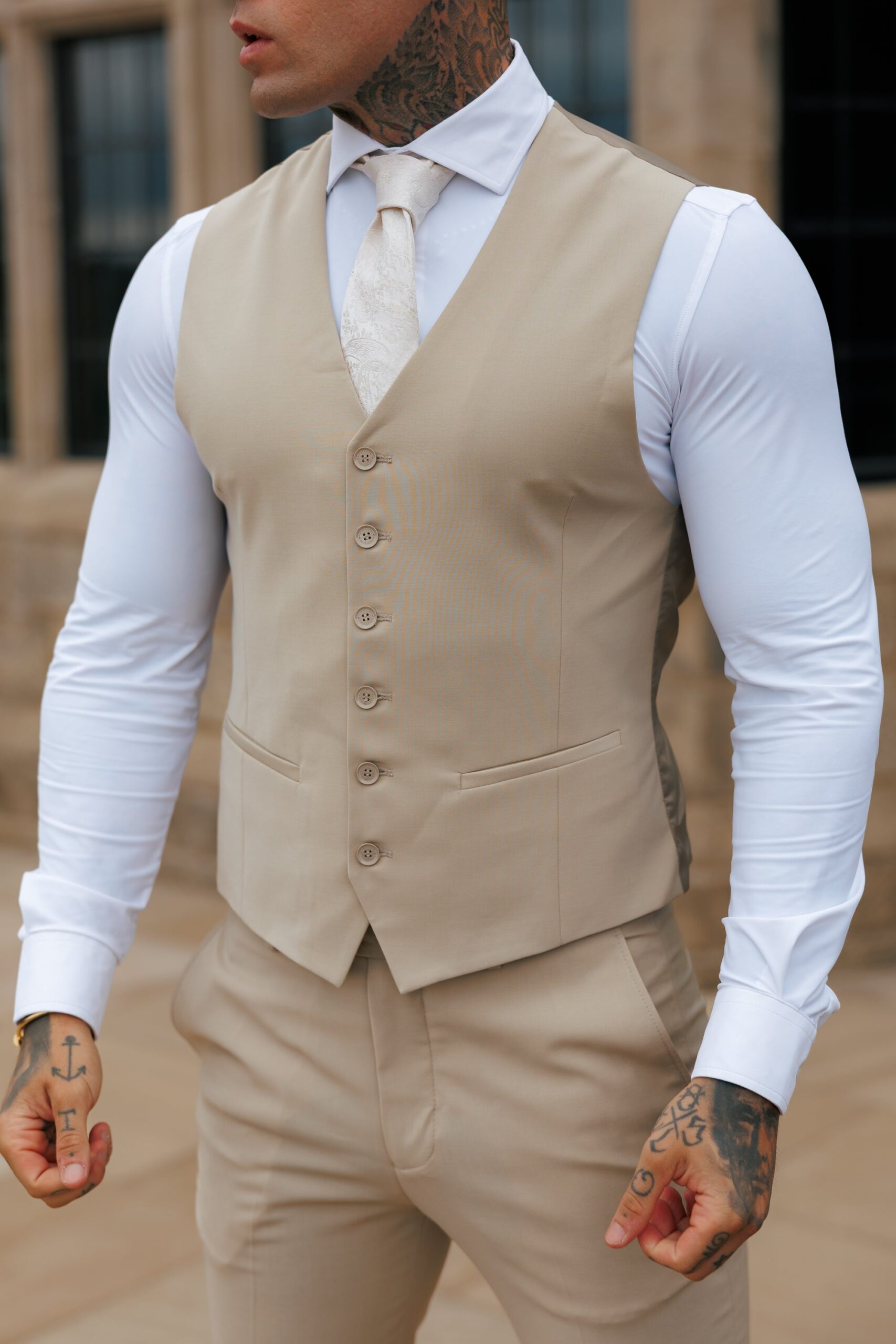 Father Sons Slim Formal Waistcoat Beige - FSW011 - Image 2