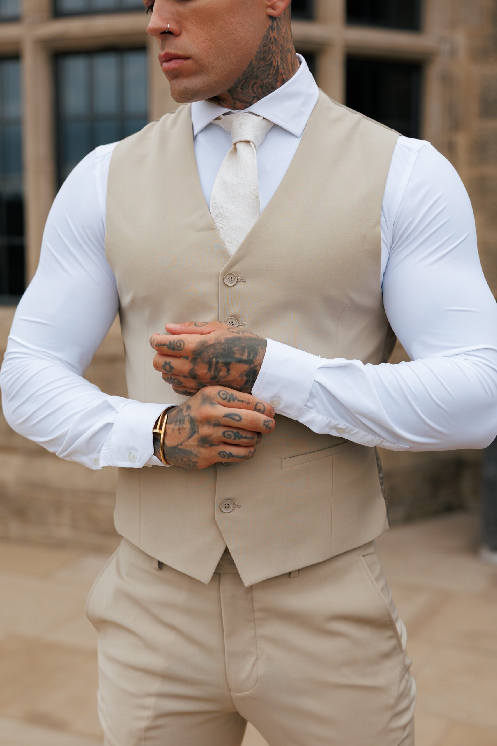 Father Sons Slim Formal Waistcoat Beige - FSW011 - Image 6
