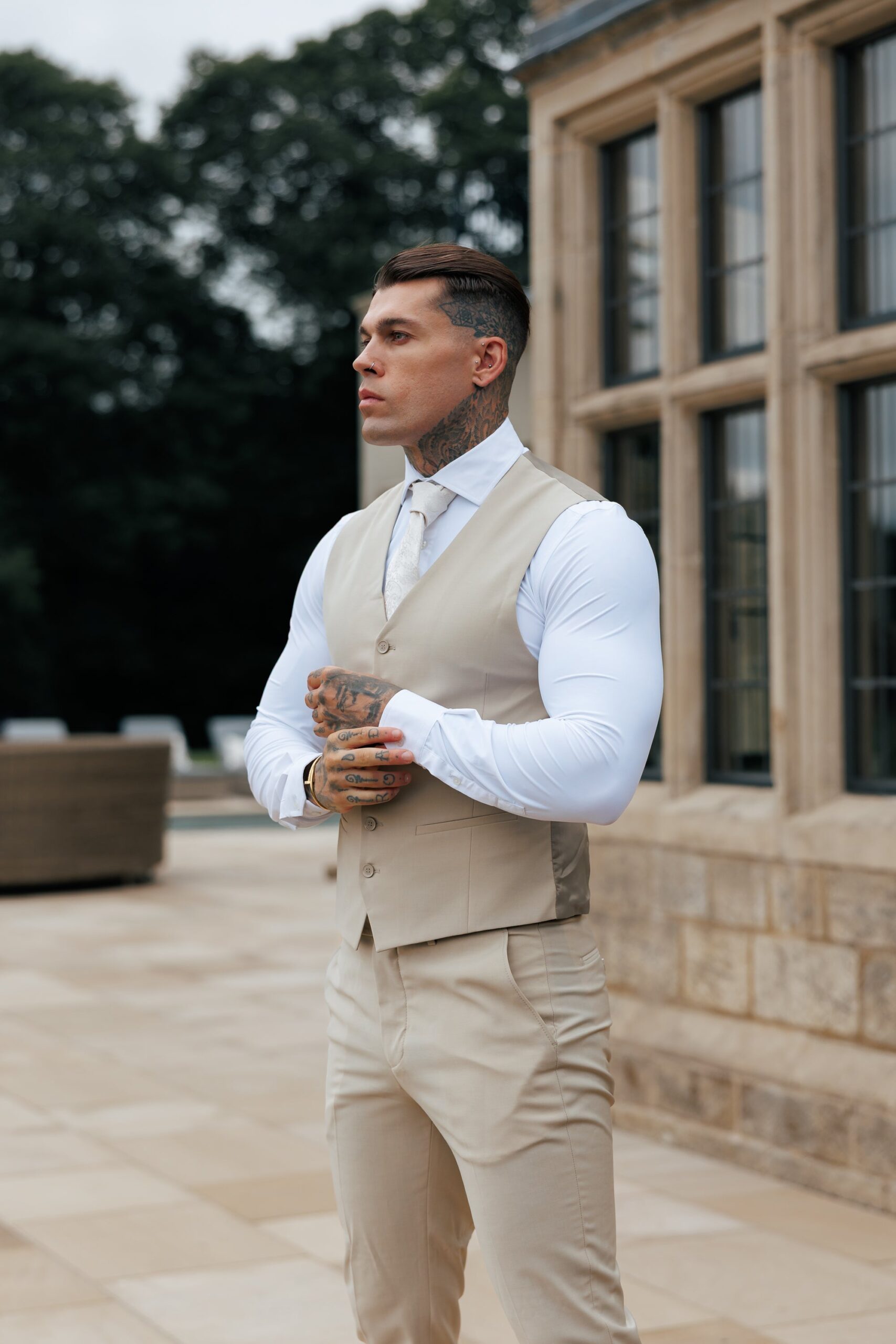 Father Sons Slim Formal Waistcoat Beige - FSW011 - Image 4