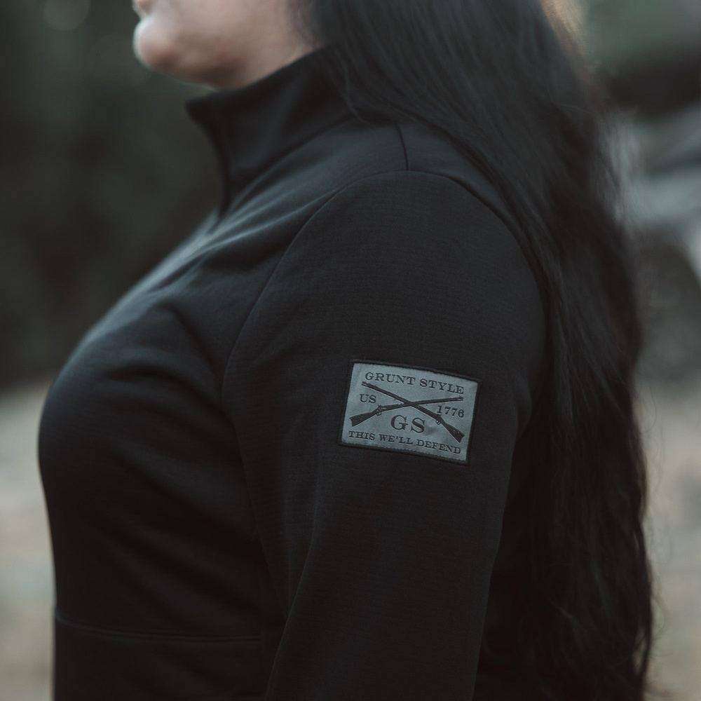 Women's 1/2 Zip Waffle Top - Black - Image 4