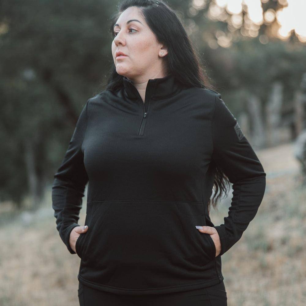 Women's 1/2 Zip Waffle Top - Black - Image 3