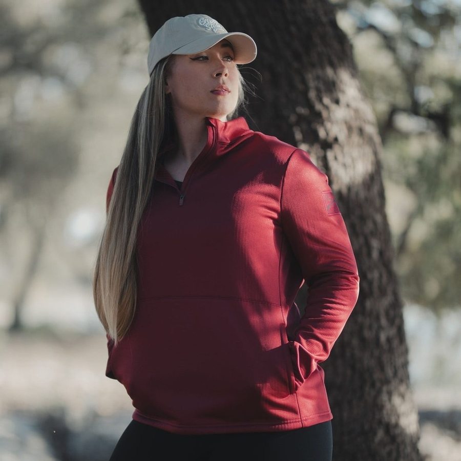 Women's 1/2 Zip Waffle Top - Red Plum - Image 5