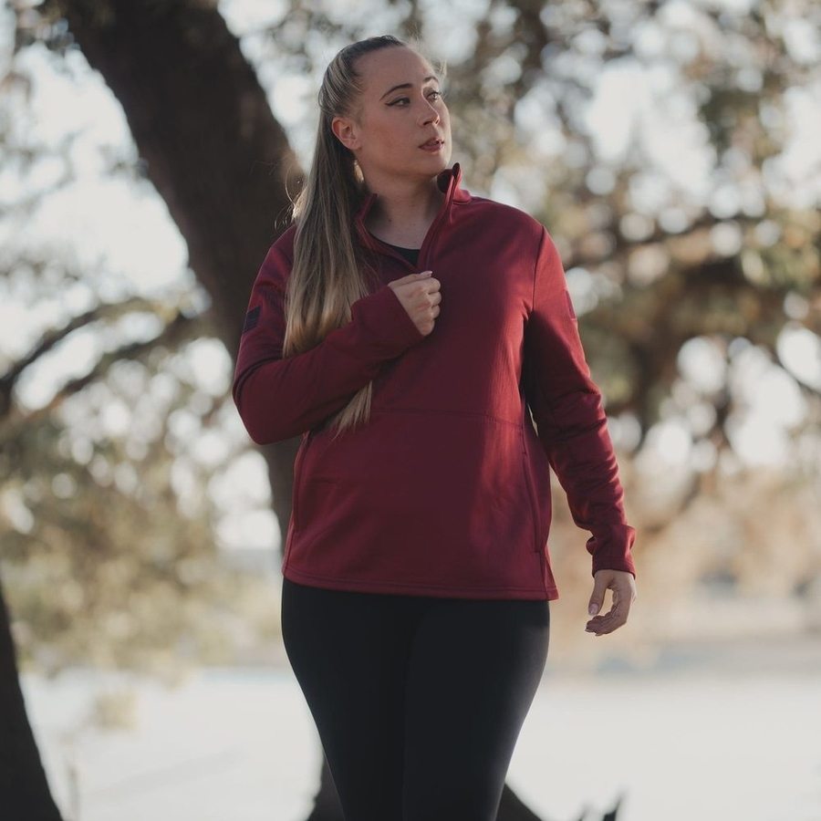 Women's 1/2 Zip Waffle Top - Red Plum - Image 8