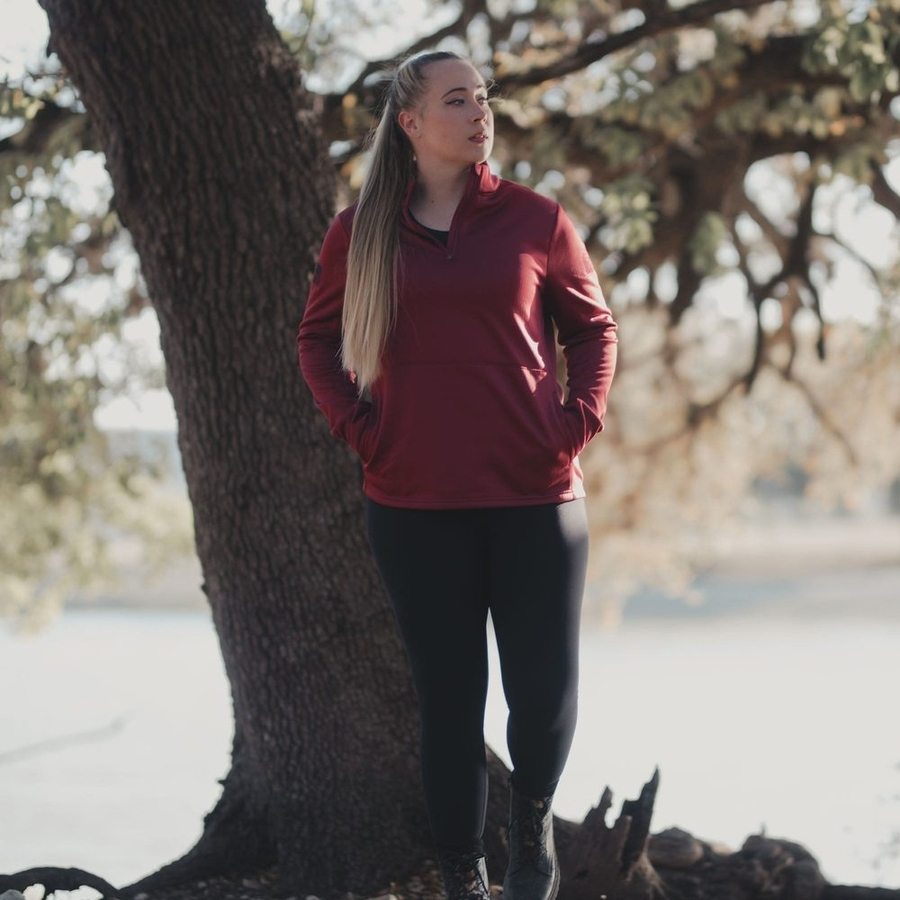 Women's 1/2 Zip Waffle Top - Red Plum - Image 7