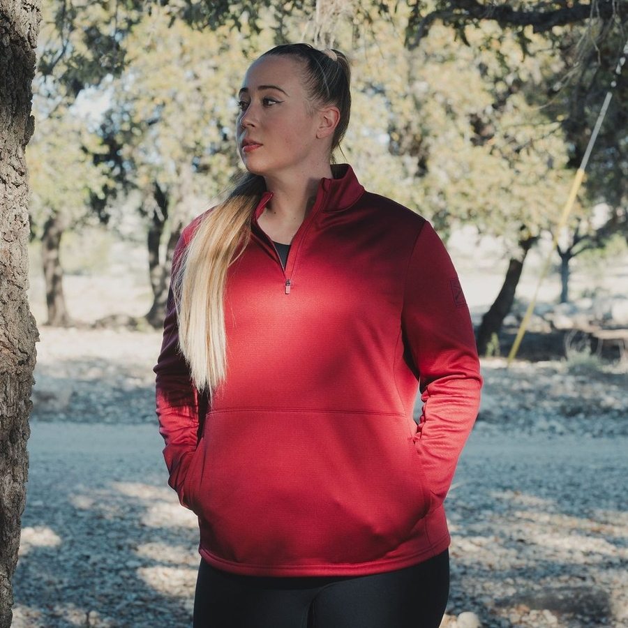 Women's 1/2 Zip Waffle Top - Red Plum - Image 3