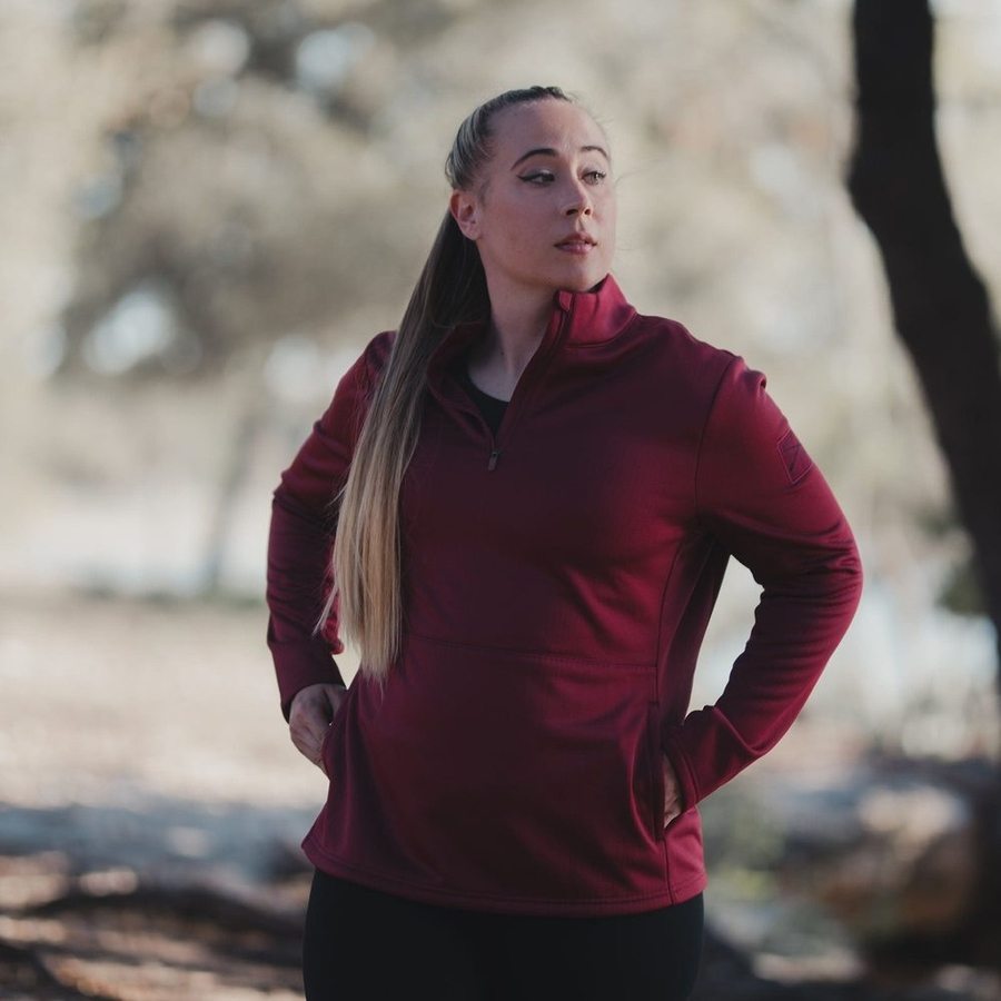 Women's 1/2 Zip Waffle Top - Red Plum - Image 4